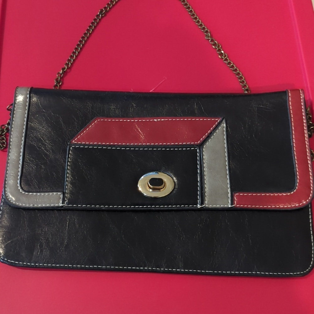Red, black and Gray leather clutch